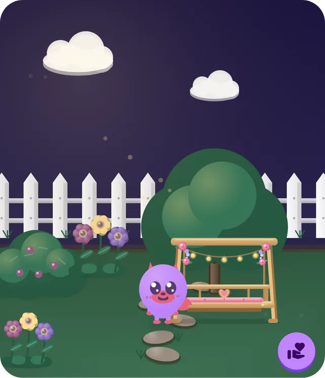Luvi in the garden, next to the swing for two