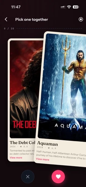 Picking a movie together in LuviDuo, with two posters