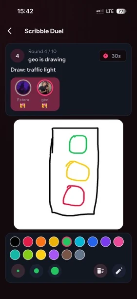 A round of Scribble Duel in LuviDuo