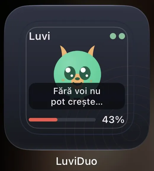 The Luvi widget on the Home Screen: “I can't grow without you…”