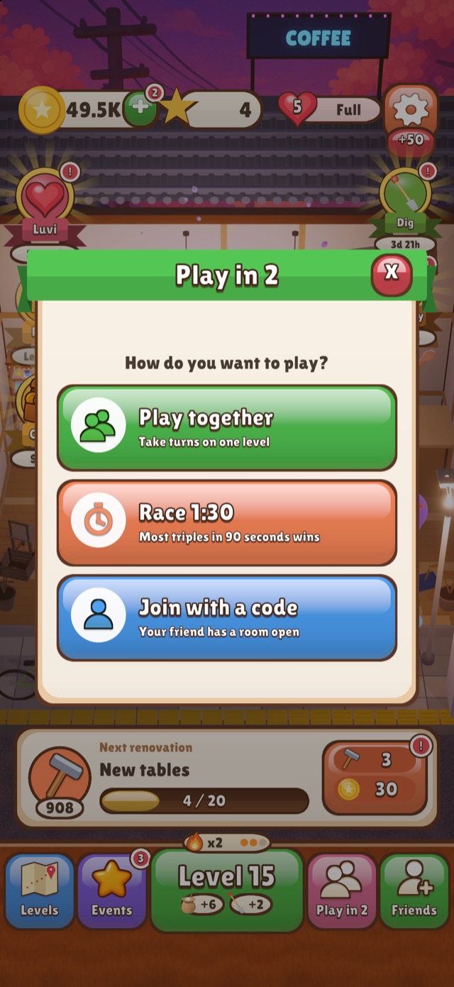 Play in 2 menu